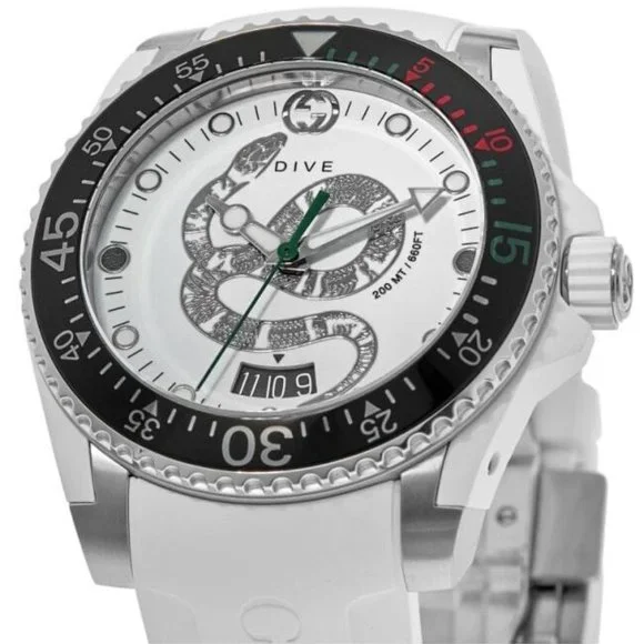 Gucci Dive NEW White Snake Motif Rubber Band Men's/Unisex Watch, 40mm, YA136330 - Picture 3 of 6